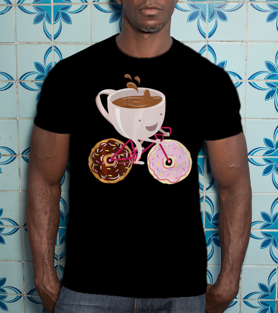Cool Donut Coffee Bicycle Hand Drawn Ill Coffee Mug Riding Donuts Wheels T-Shirt