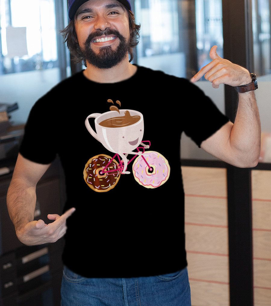 Cool Donut Coffee Bicycle Hand Drawn Ill Coffee Mug Riding Donuts Wheels T-Shirt