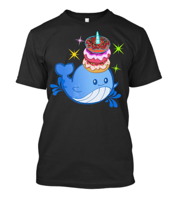 Cute Narwhal Balancing Colorful Donuts T-Shirt