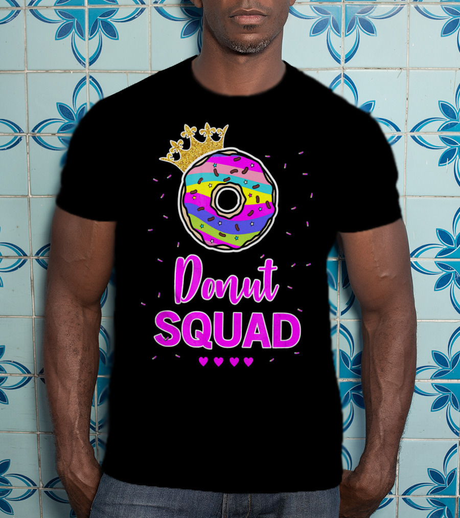 Donut Squad Birthday Girl With Crown And Hearts T-Shirt