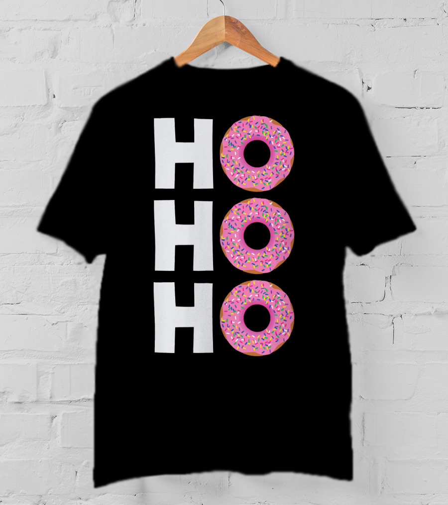 Merry Christmas Donut HO HO Sprinkled Doughnut Lettering T-Shirt