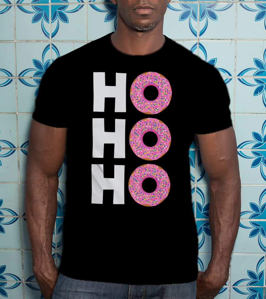 Merry Christmas Donut HO HO Sprinkled Doughnut Lettering T-Shirt