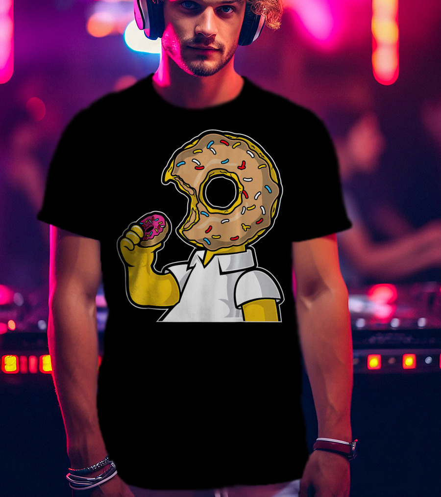 MMMM Donuts Head Character With Classic Sprinkles And Pink Frosted Bite T-Shirt