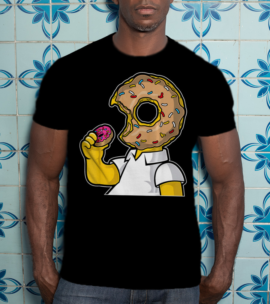 MMMM Donuts Head Character With Classic Sprinkles And Pink Frosted Bite T-Shirt