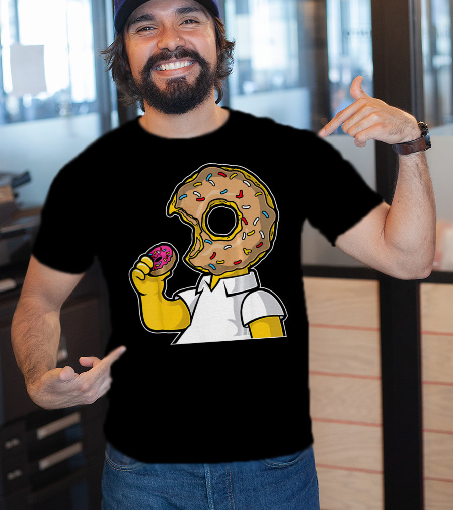 MMMM Donuts Head Character With Classic Sprinkles And Pink Frosted Bite T-Shirt