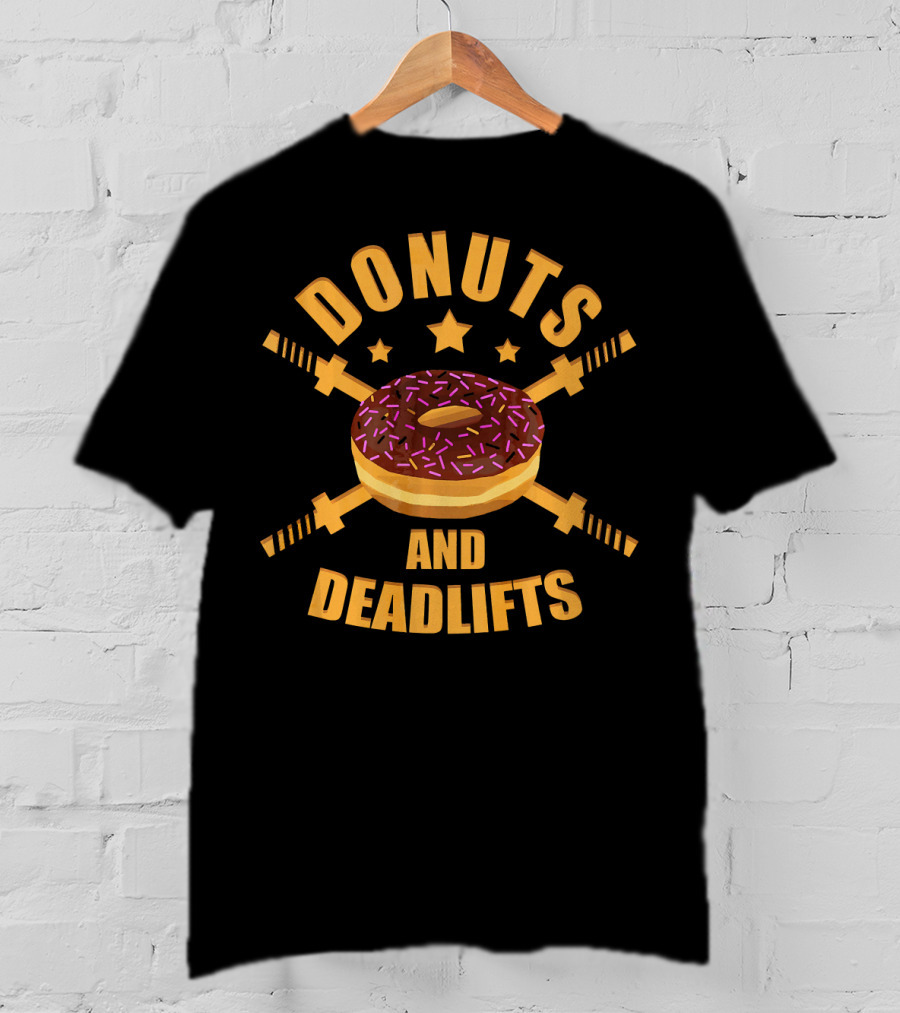 Donuts And Deadlifts Funny Workout Doughnut With Barbell Crossed T-Shirt