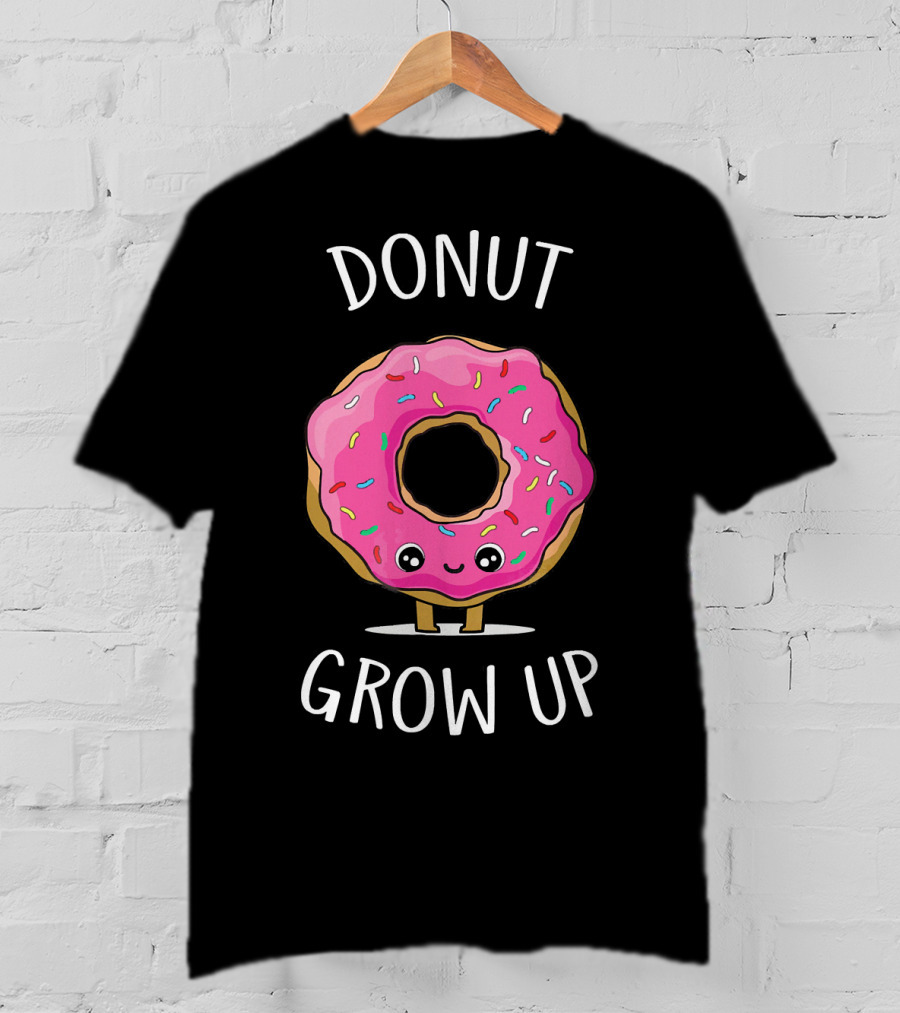Donut Grow Up Funny Cute Pink Sprinkled Donut With Smiley Face T-Shirt