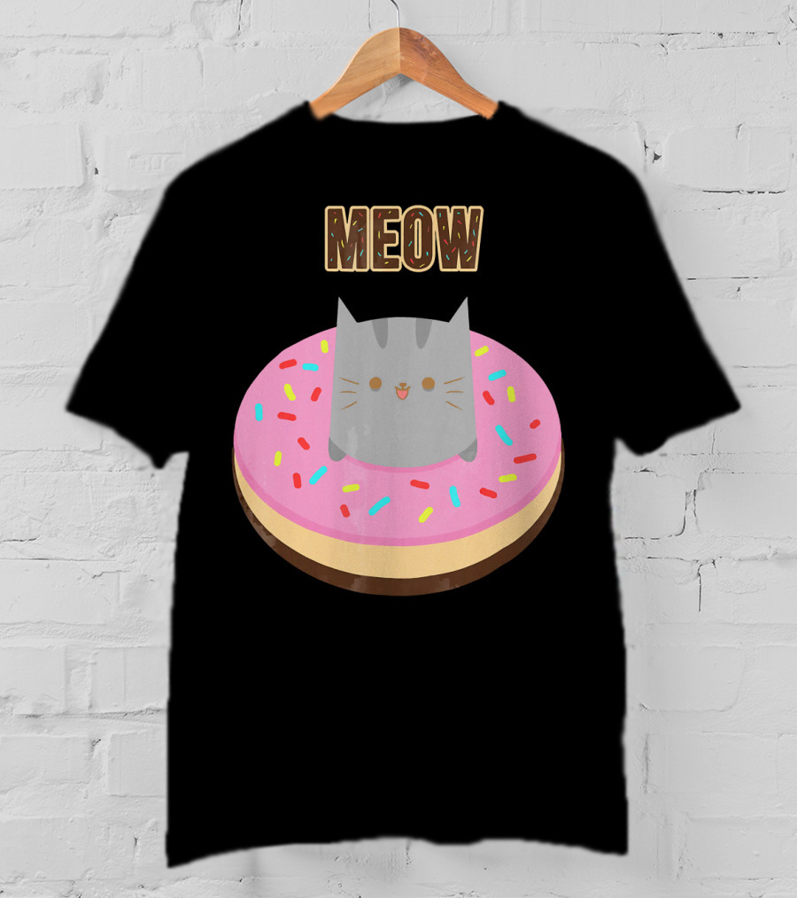 MEOW Adorable Cat Sitting In Colorful Donut T-Shirt