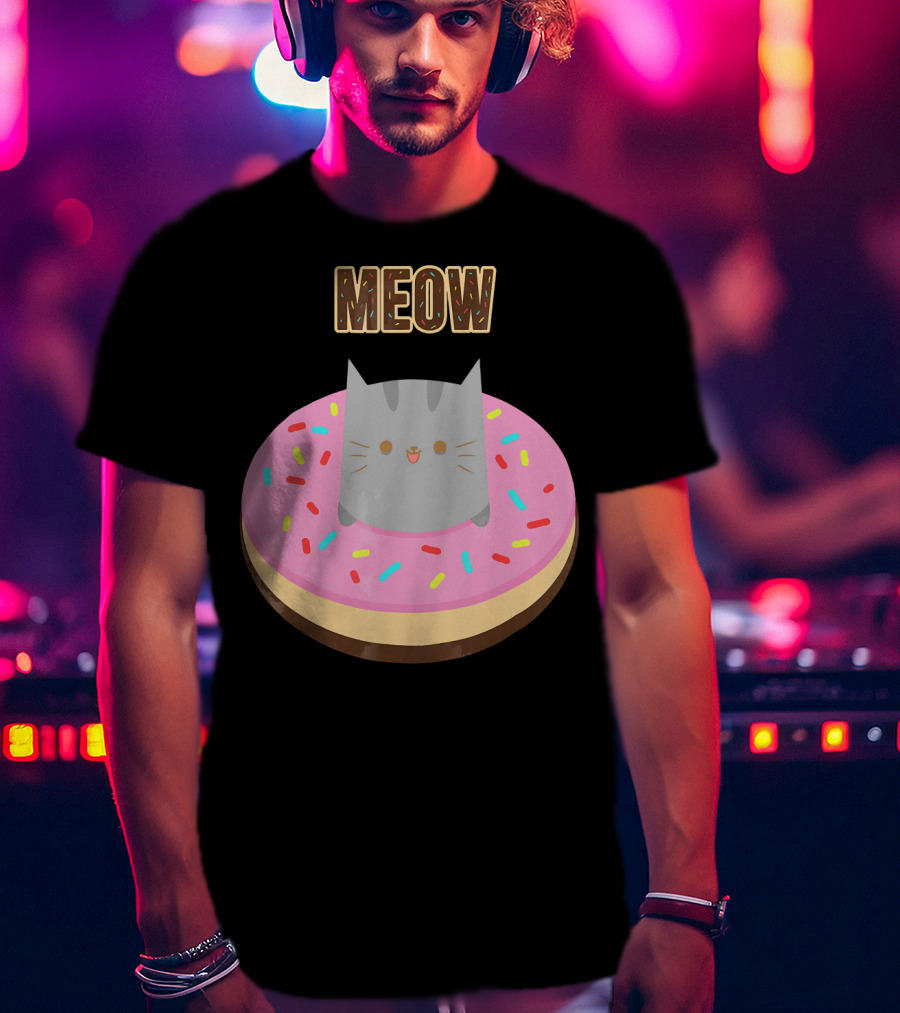 MEOW Adorable Cat Sitting In Colorful Donut T-Shirt