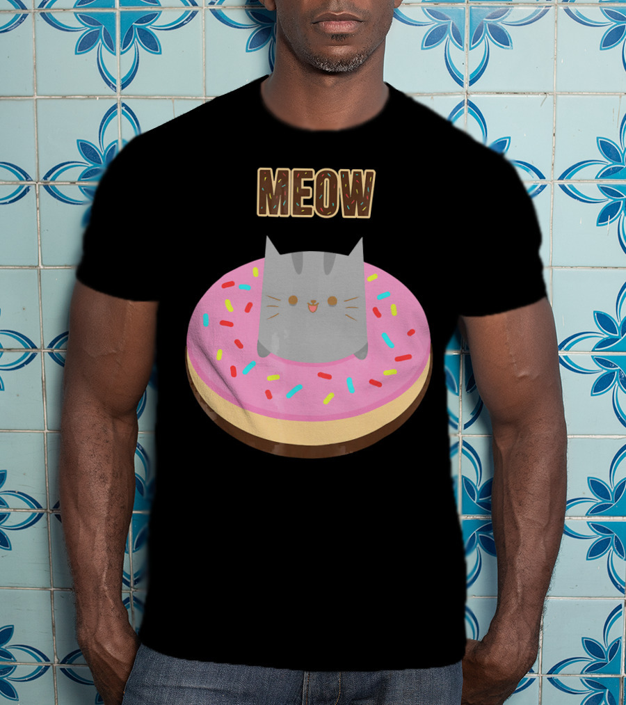 MEOW Adorable Cat Sitting In Colorful Donut T-Shirt