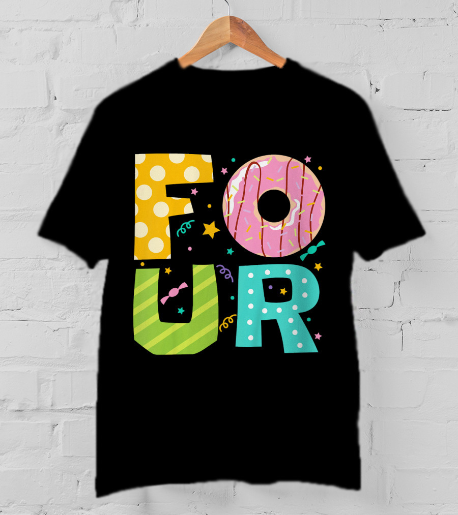 Kids Donut FOUR Year Birthday T-Shirt