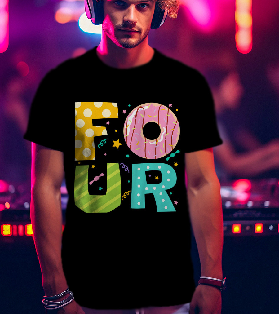 Kids Donut FOUR Year Birthday T-Shirt