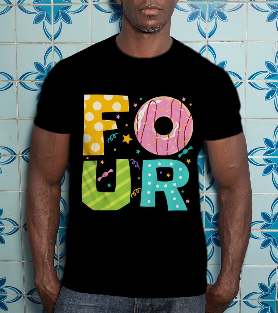 Kids Donut FOUR Year Birthday T-Shirt