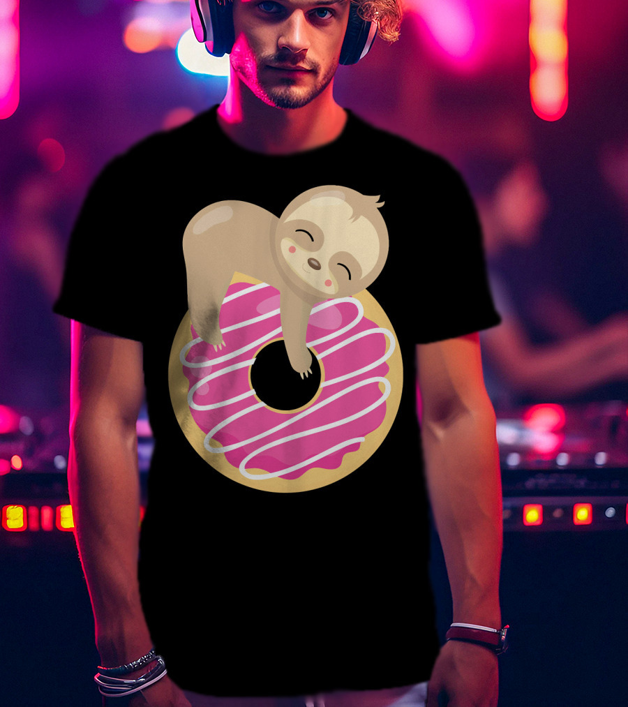 Sloth Donut Funny Animal Cute Pink Pastry Delight T-Shirt