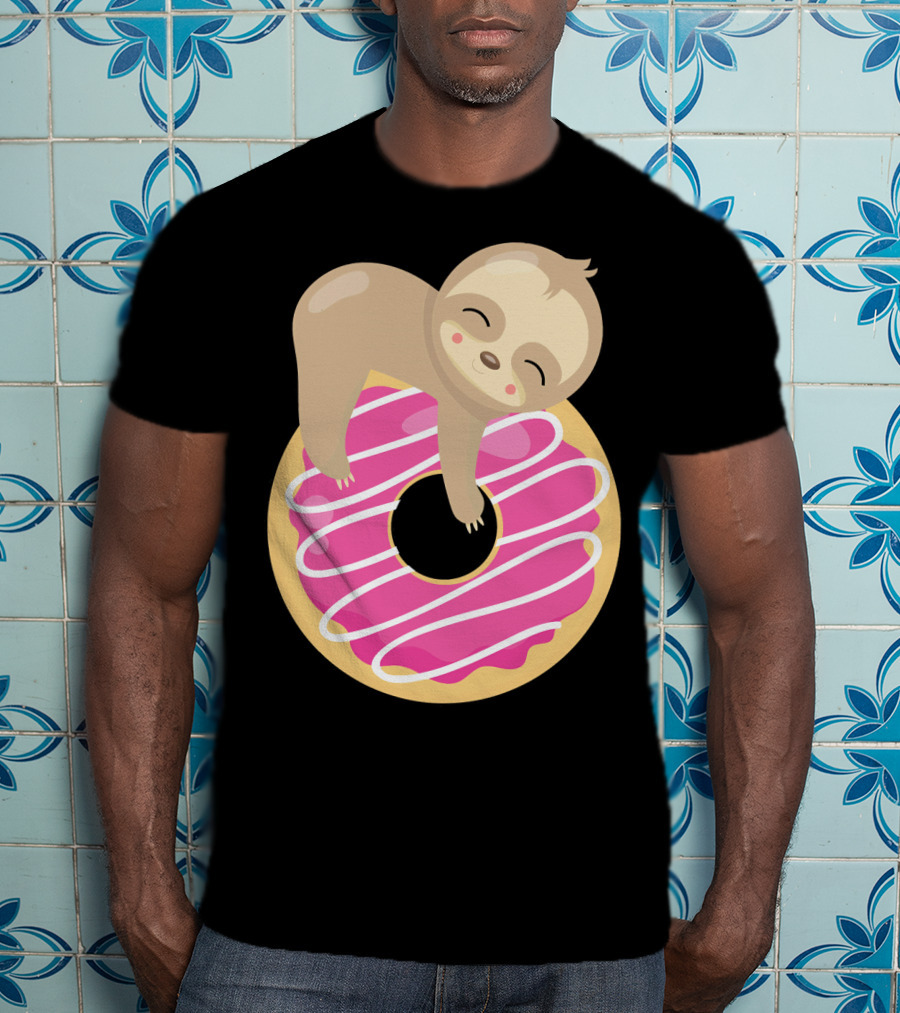 Sloth Donut Funny Animal Cute Pink Pastry Delight T-Shirt