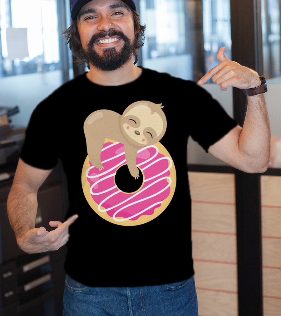 Sloth Donut Funny Animal Cute Pink Pastry Delight T-Shirt