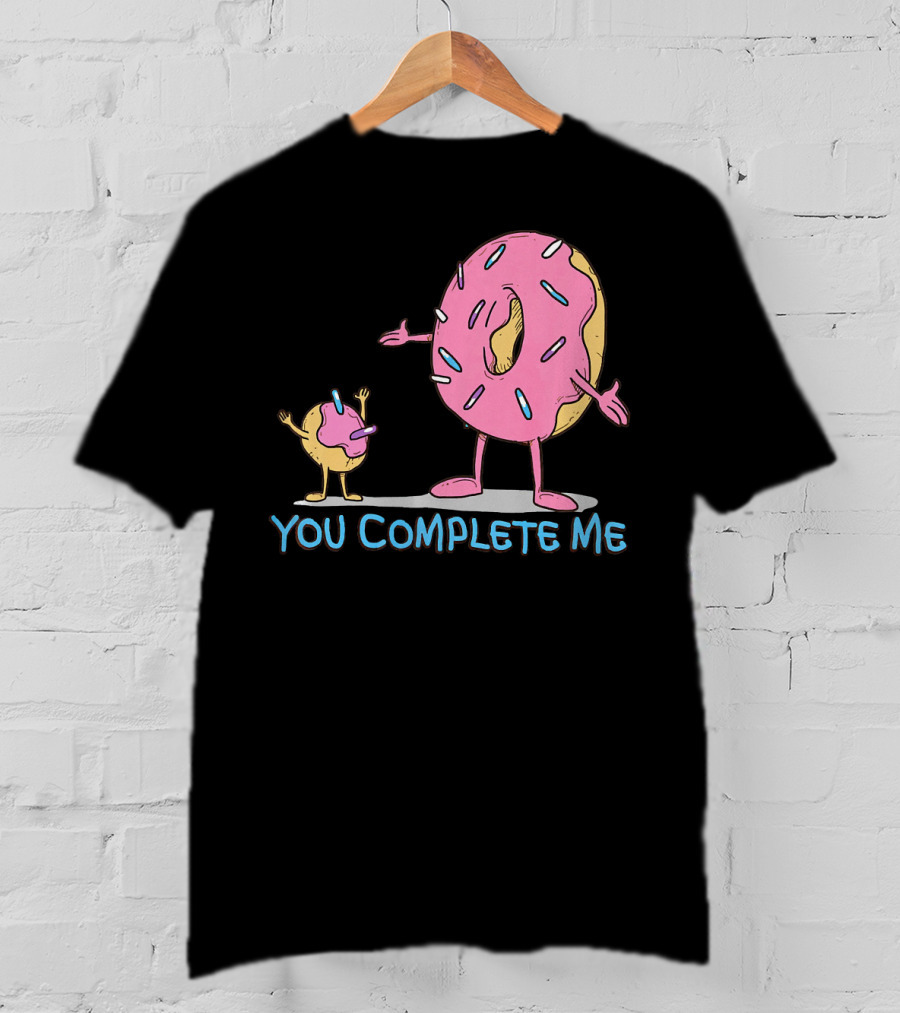 Funny You Complete Me Pink Sprinkled Donut Duo Hugging T-Shirt