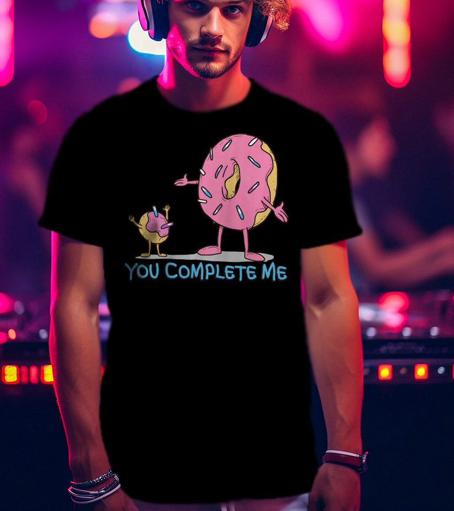 Funny You Complete Me Pink Sprinkled Donut Duo Hugging T-Shirt