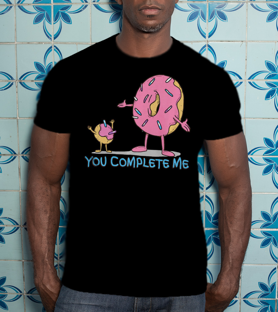 Funny You Complete Me Pink Sprinkled Donut Duo Hugging T-Shirt