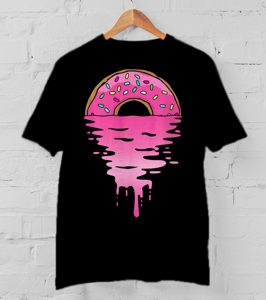 Pink Glazed Donut Melting Into Sunset Horizon T-Shirt