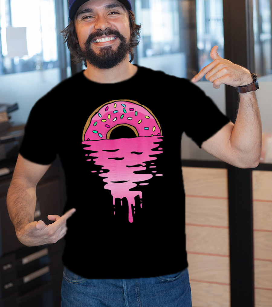 Pink Glazed Donut Melting Into Sunset Horizon T-Shirt