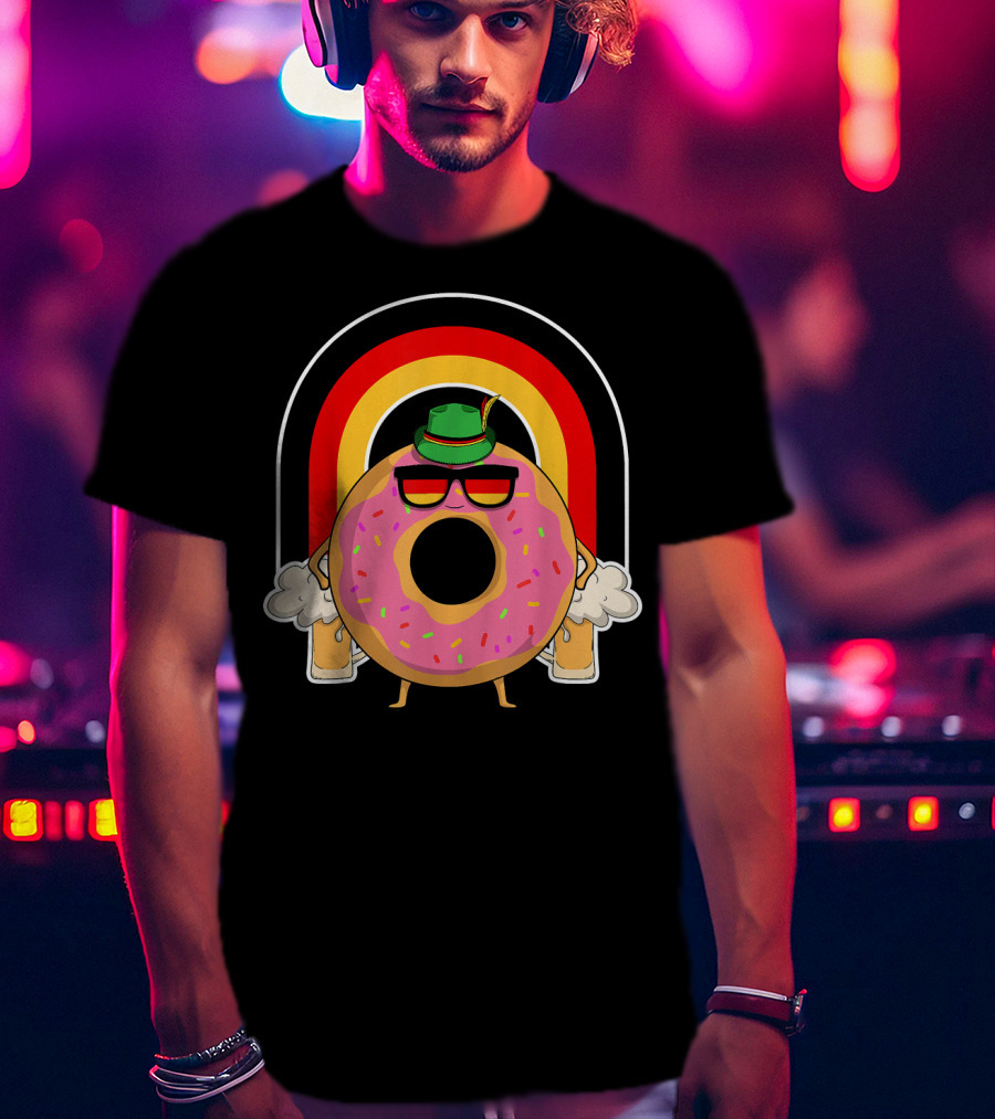 Donuts Beer Oktoberfest Prost German Fla Bavarian Rainbow Hat Party T-Shirt