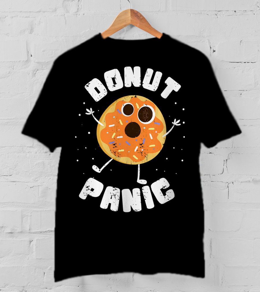 DONUT PANIC Funny Donut With Sprinkles And Eyes T-Shirt