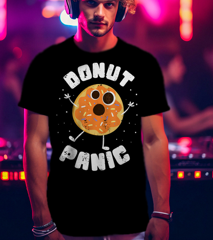 DONUT PANIC Funny Donut With Sprinkles And Eyes T-Shirt