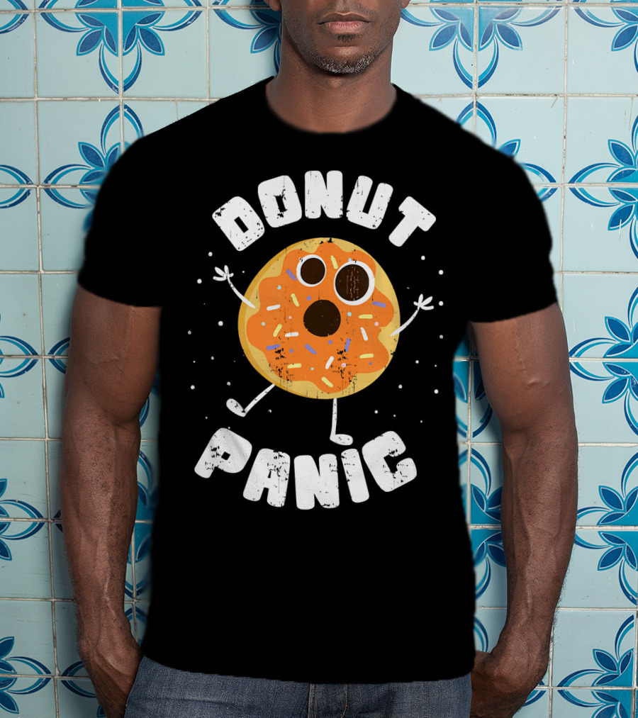 DONUT PANIC Funny Donut With Sprinkles And Eyes T-Shirt