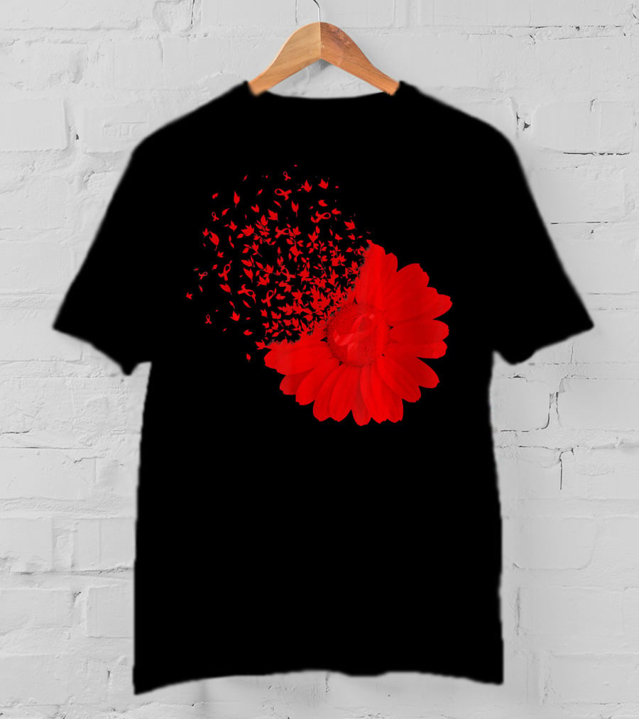 Red Ribbon Flowers AidsHiv Awareness Explosion T-Shirt