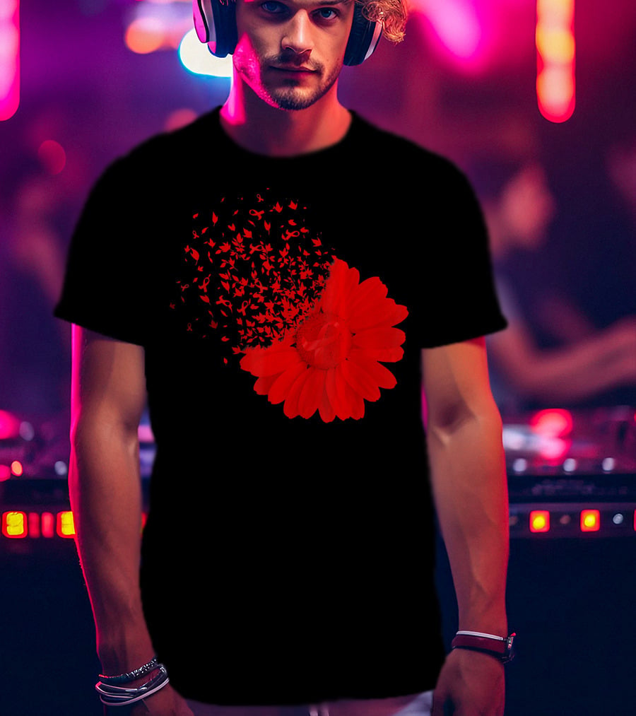 Red Ribbon Flowers AidsHiv Awareness Explosion T-Shirt