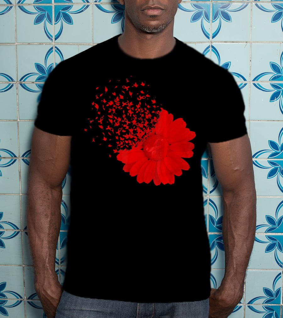 Red Ribbon Flowers AidsHiv Awareness Explosion T-Shirt