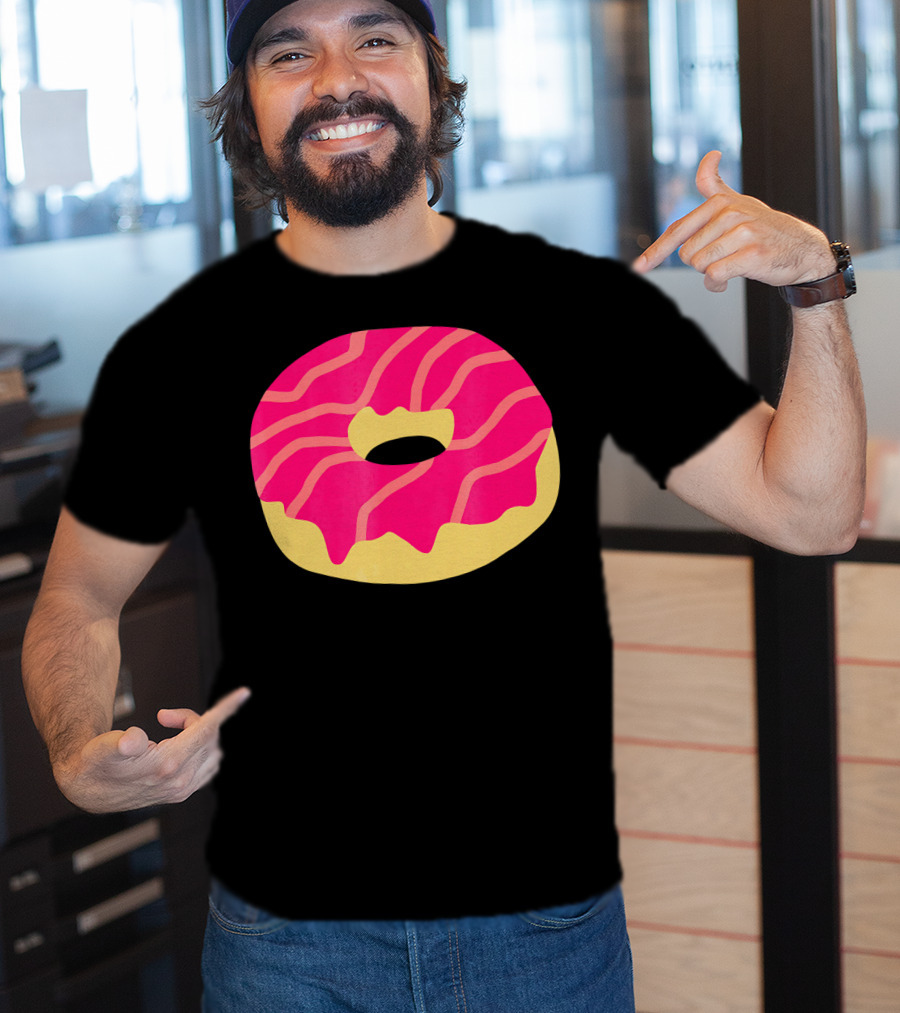 Donut With Pink Glaze And Vibrant Stripes T-Shirt