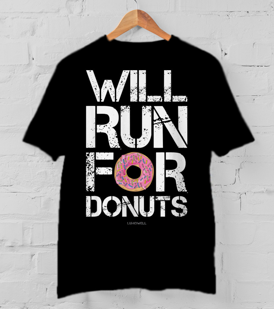 Will Run For Donuts Lumowell With Pink Frosted Doughnut T-Shirt
