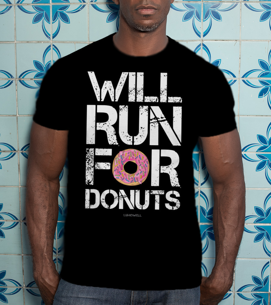 Will Run For Donuts Lumowell With Pink Frosted Doughnut T-Shirt