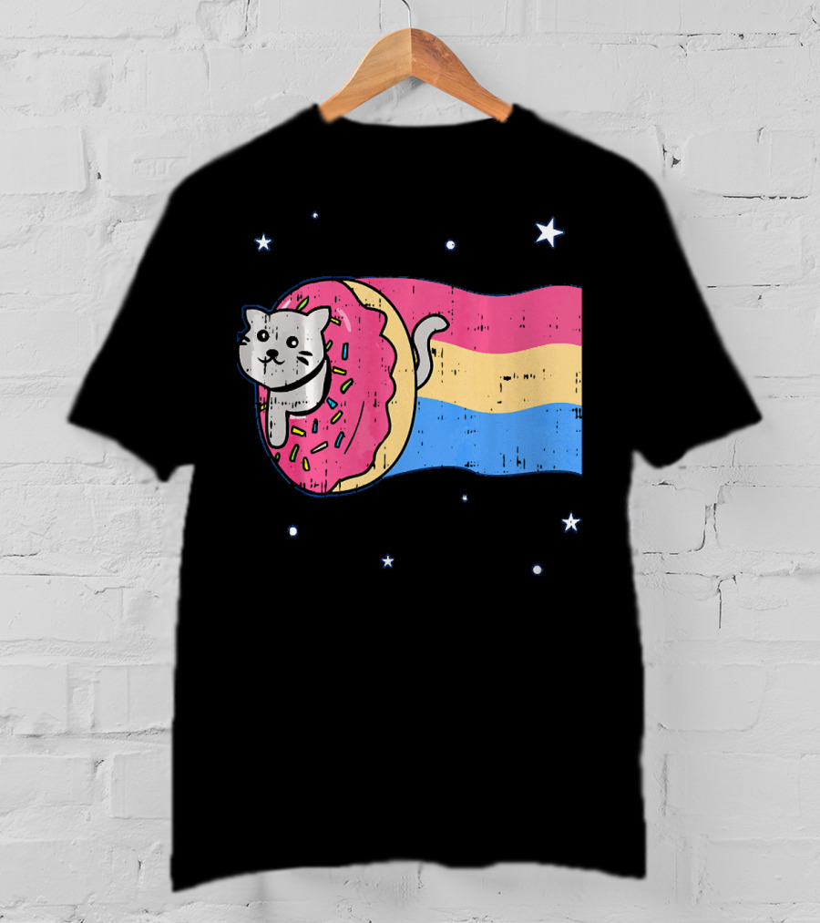 Donut Cat Nyan Rainbow Sprinkles Cute Doughnut Stars T-Shirt