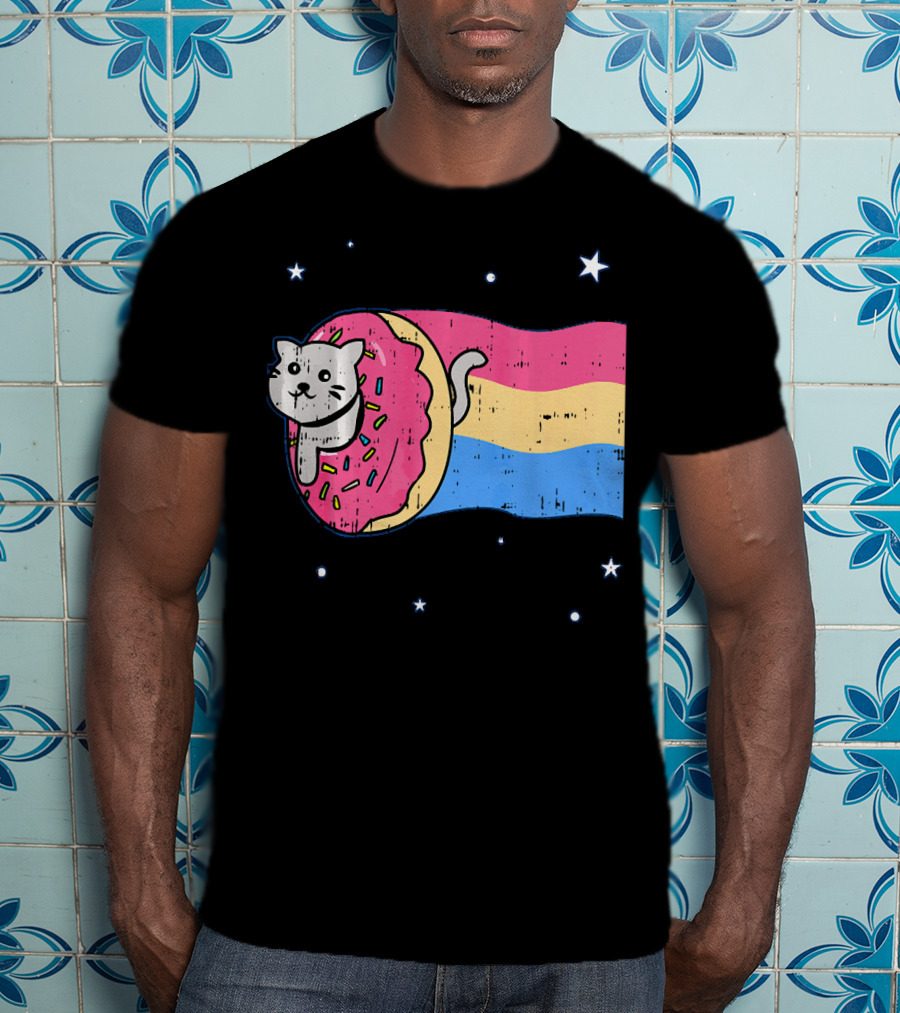 Donut Cat Nyan Rainbow Sprinkles Cute Doughnut Stars T-Shirt