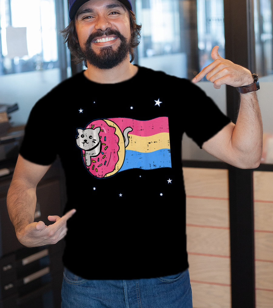 Donut Cat Nyan Rainbow Sprinkles Cute Doughnut Stars T-Shirt