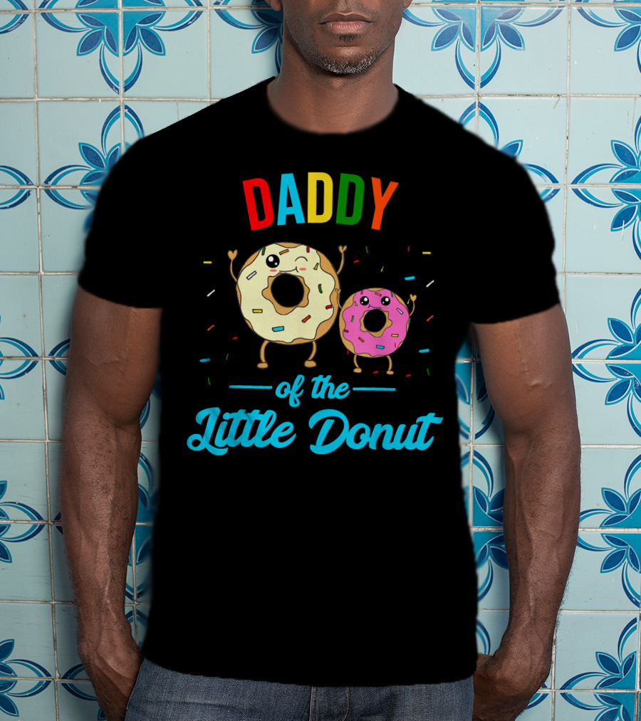 Mens Daddy Of The Little Donut Cute Colorful Sprinkles Character Duo T-Shirt