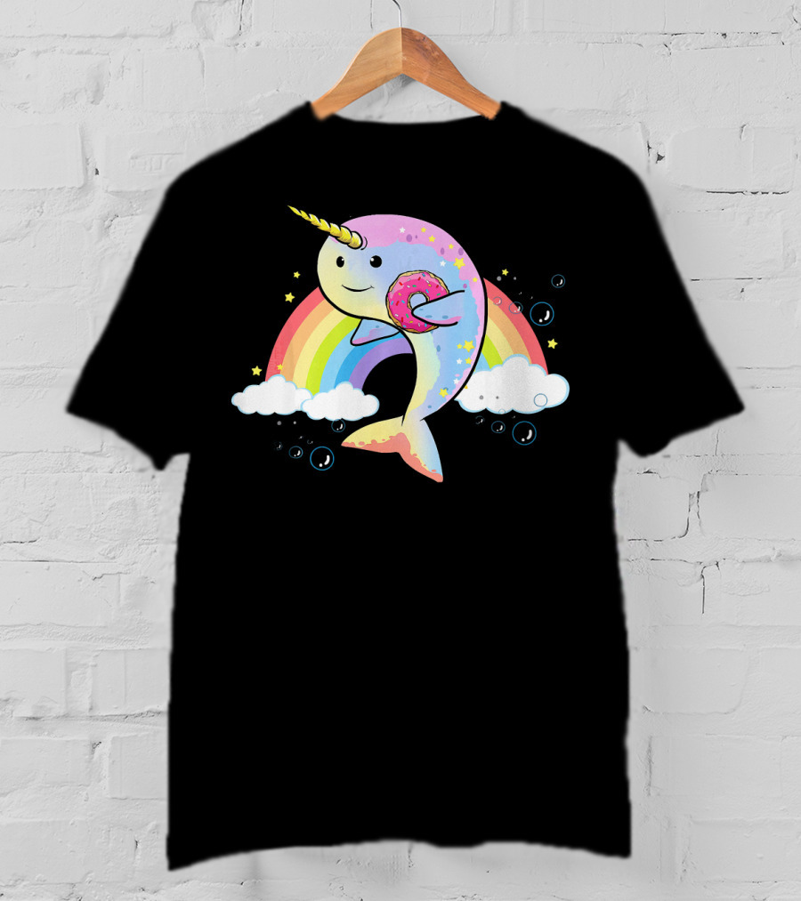 Narwhal Unicorn Of The Sea With Rainbow And Donut T-Shirt