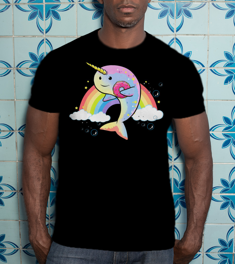 Narwhal Unicorn Of The Sea With Rainbow And Donut T-Shirt