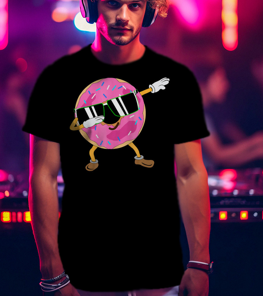 Cool Dabbing Donut Sprinkles Sunglasses Fun T-Shirt