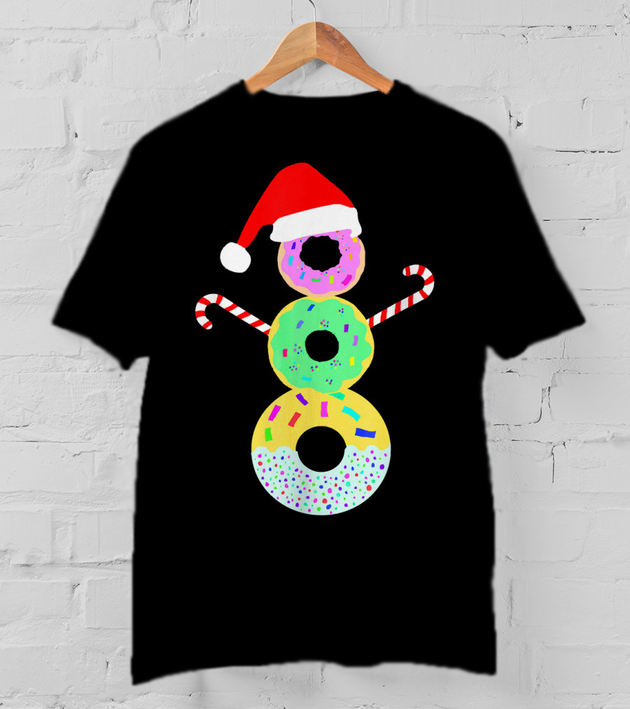 Snowman Donuts Doughnut Confections Christmas Candy Canes Santa Hat T-Shirt