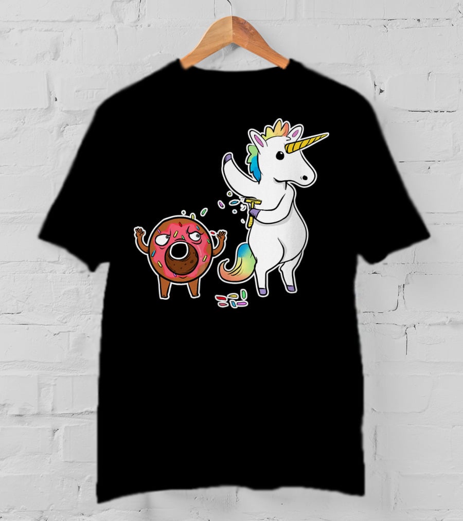 Funny Unicorn Shaving Angry Donut How Doug T-Shirt