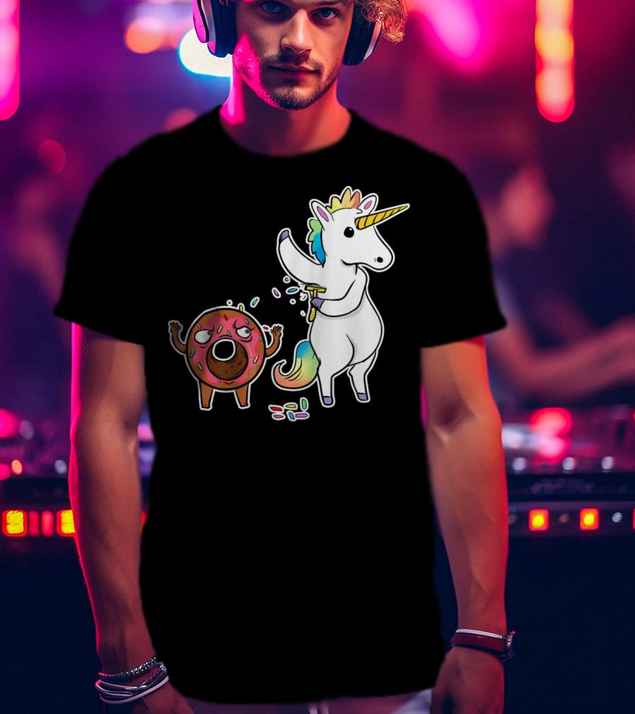 Funny Unicorn Shaving Angry Donut How Doug T-Shirt