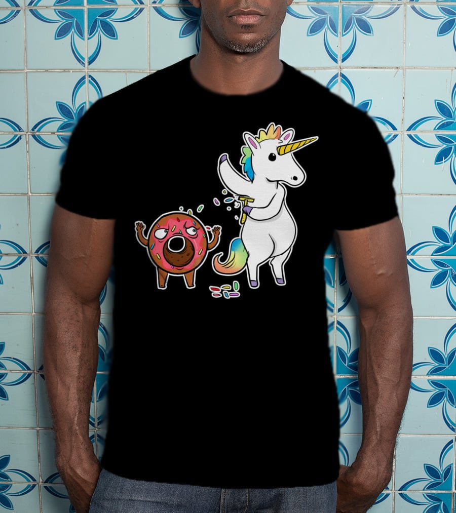 Funny Unicorn Shaving Angry Donut How Doug T-Shirt