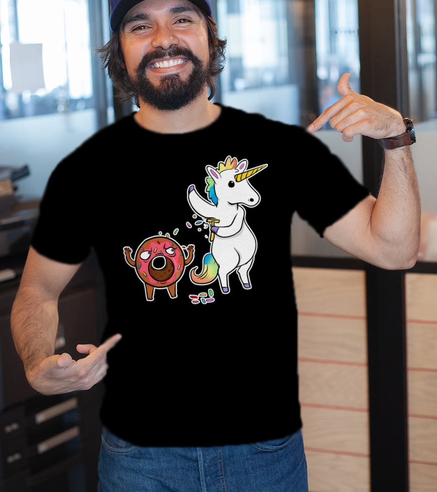 Funny Unicorn Shaving Angry Donut How Doug T-Shirt