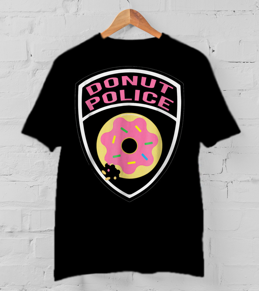 Donut Police Badge Funny Donut Lover Pink Sprinkles T-Shirt