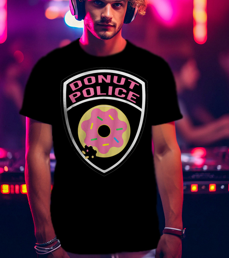 Donut Police Badge Funny Donut Lover Pink Sprinkles T-Shirt