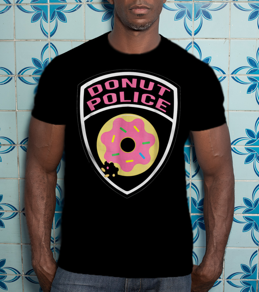 Donut Police Badge Funny Donut Lover Pink Sprinkles T-Shirt